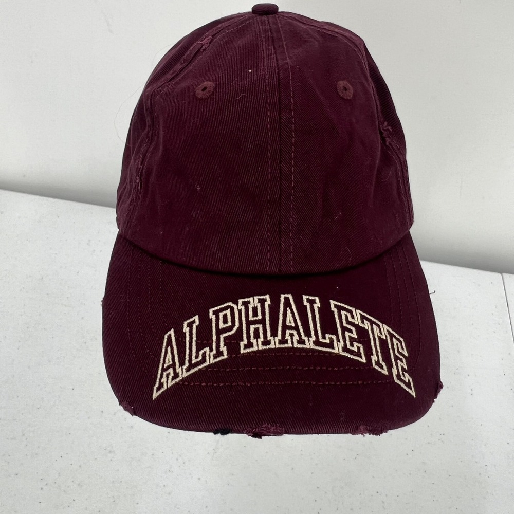 Alphalete Distressed Varsity Logo Dad Hat Burgundy Maroon Adjustable Cotton Cap
